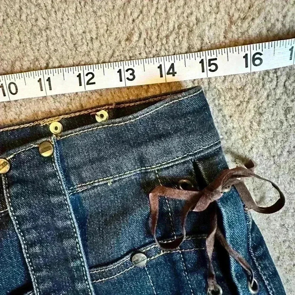 Vintage Lace Up Sides Denim Jeans Y2K 90S Baodong Bodo Boho Button Flap Size L - Picture 10 of 14